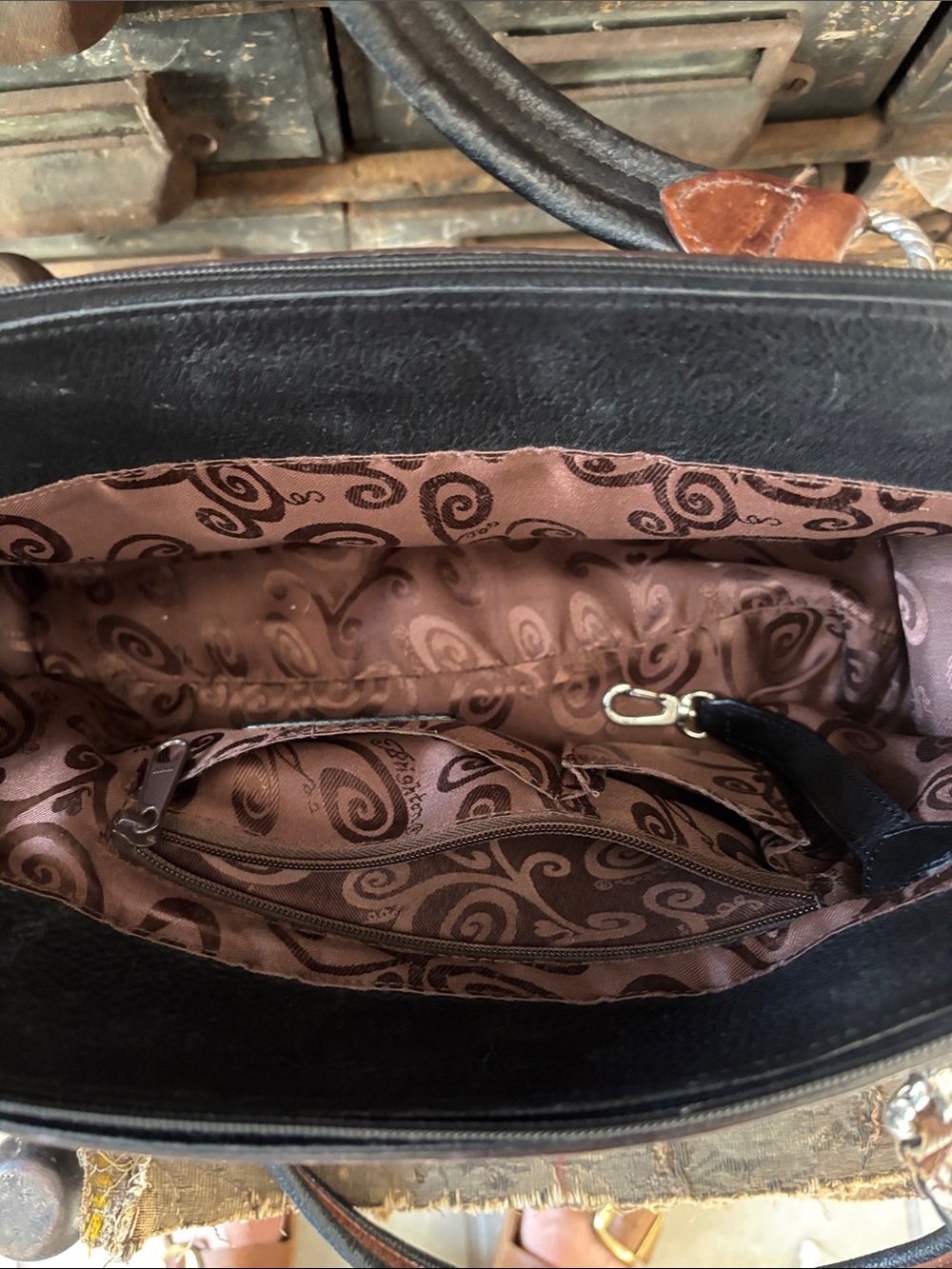 Brighton Mock Croc large Black Brown Leather Purse Doctor Style Bag Silver Trim - Picture 10 of 15
